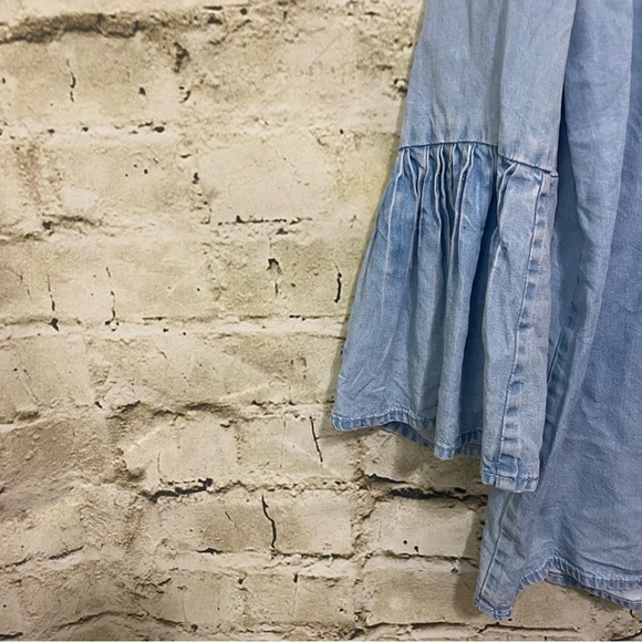 J Jill Denim Blue Chambray 3/4 Ruffle Sleeve Tencel Top - Picture 5 of 7